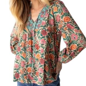 Natural Life Rowen Cream And Turquoise Mix Floral Print XS